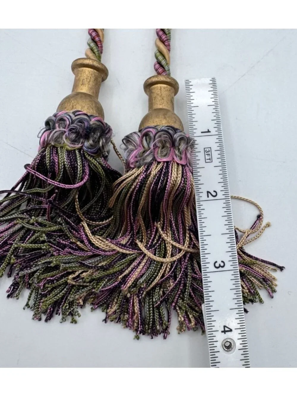 Set Of 4 Vintage Curtain Tiebacks With Gold Finials Multicolor Tassels Elegant